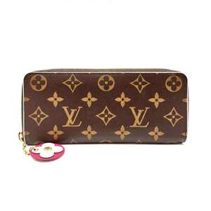 ルイヴィトン ポルトフォイユクレマンス フラワーチャーム ブラウン×ピンク 長財布 モノグラム M64201 LOUISVUITTON 中古