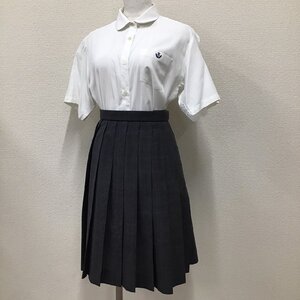 O705 (中古) 兵庫方面　校名不明 スカート ブラウス 2点セット /M/L/W63/丈55/18本/SCHOOL PRETA/チェック柄/学生服/制服/夏服/女子学生