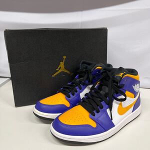 A178/【美品】 NIKE ナイキ AIR JORDAN エアジョーダン 1 MID パープル イエロー ホワイト 25.5cm スニーカー