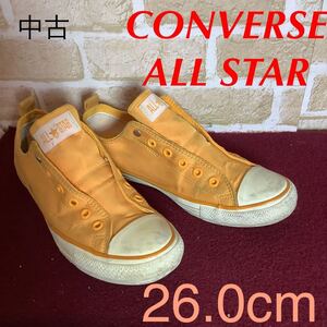 【売り切り!送料無料!】A-216 CONVERSE ALL STAR!キャンバススニーカー!26.0cm!イエロー!黄色!普段履き!通学!おしゃれ!ワンポイント!中古！