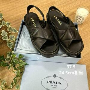 送料無料　PRADA　プラダ　パデッドナッパレザーフラットフォームサンダル　37.5　24.5cm相当