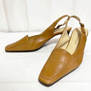 和256★② RIZ urban traditional リズ レザー ミュール パンプス ヒール ストラップ 23.5 EE レディース ダークベージュ