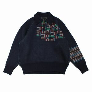 kolor カラー 23AW ジャガード柄 ハーフジップ ニット 1 ネイビー