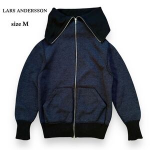 美品 LARS ANDERSSON ラースアンダーソン ダブルジップ パーカー ニット ジャケット ヘビーウェイト ネイビー 紺色 トップス サイズ M