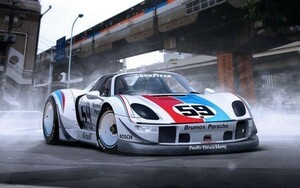 ポルシェ 918 スーパーカー 絵画風 壁紙ポスター ワイド版603×376mm（はがせるシール式）002W2