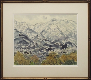 【真作】　青山　政吉 先生　『雪の六甲山』　水彩画　【35×44 cm】