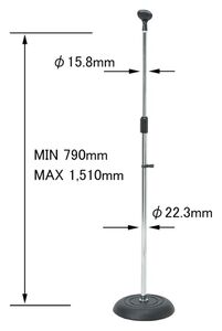【A】マイクホルダー付き★ストレートマイクスタンド★高さ調整790～1,510mm★ストレートタイプ★マイクスタンド★クローム★MC4500