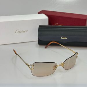 美品!!フランス製 Cartier カルティエ 56□18【T8200459】3339071 ツーポイント ゴールド リムレス サングラス ブラウンレンズ