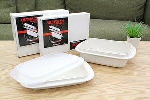 Tuppreware/タッパーウェア ULTRA21 ovenware ベーカー(大) #1500 カバー セット アイボリー系 UA-8 1.5L・UA-6 750mL 密閉 食卓 保存容器