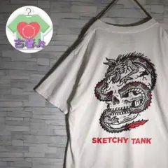 スケッチータンク　ドラゴン　スカル　ビッグプリント　半袖　Tシャツ　ストリート