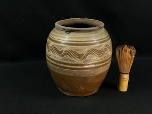 【福蔵】茶壺 刷毛目 小鹿田焼 二川焼 古い 骨董 古玩 高16.3cm