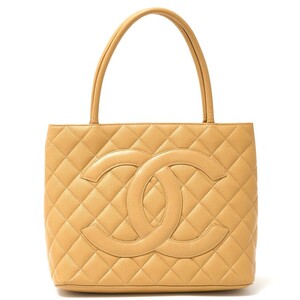 CHANEL シャネル 復刻トート A01804Y01498 6番台 2WAY ショルダー ハンドバッグ キャビアスキン ベージュ×ゴールド CC レディース