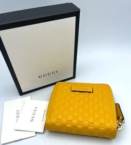 未使用品 GUCCI グッチ 449395 マイクロGG グッチシマ 二つ折り 財布 ウォレット レディース イエロー系