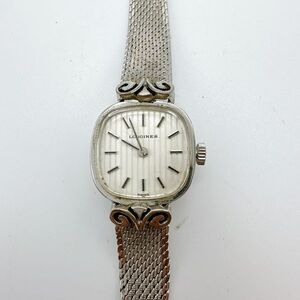 A2501-2-32 １円スタート 不動品ジャンク 手動巻き LONGINES　ロンジン レディース腕時計 シルバー　 アンティーク ストライプ