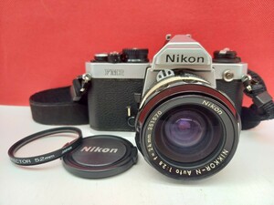 ■ Nikon New FM2 ボディ シルバー NIKKOR-N 2.8/24 レンズ フィルム一眼レフカメラ 動作確認済 シャッター、露出計OK ニコン