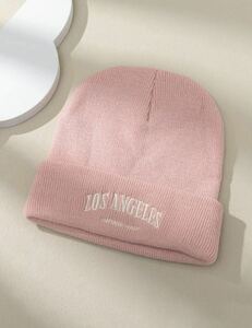 新品未使用 ニット帽 ニットキャップ ビーニー Beanie ロゴ ロサンゼルス Los Angeles アメリカ ピンク ストリート シーイン SHEIN