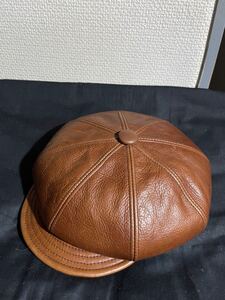 レア 美品 usa製 ショット 上質肉厚レザー キャスケット ブラウン ニュースボーイ アメリカ製 SCHOTT LEATHER NEWS BOY CAP made in USA