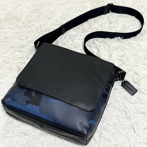 1円●未使用級●COACH●コーチ●ショルダーバッグ サコッシュ ボディバッグ カモフラ PVC レザー メンズ チャーム ブラック カバン バック