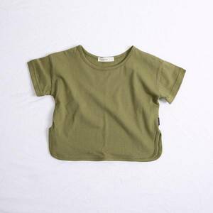 キッズ服/ベビー服/子ども服/子供服★【綿】半袖Tシャツ/カーキ★春夏カジュアル★男女兼用 ★90cm