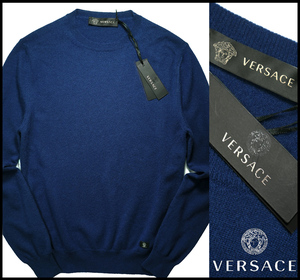 新品【 VERSACE ヴェルサーチ 】伊製/メデューサロゴ付き/極上の贅沢触感/100%カシミアクルーネックニット44/サイズXS-S相当/