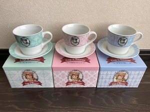 ペコちゃん カップ＆ソーサー 3個セット 不二家 フジヤ FUJIYA 非売品 ミントグリーン マカロンピンク アイスブルー 非売品