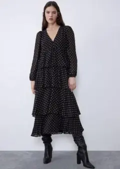 新品☆ZARA ザラ ドット柄フリルワンピース S