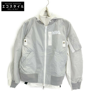 sacai サカイ ×NIKE 21AW CZ4678-097 グレー×ホワイト Layered Bomber Jacket グレー×ホワイト XS ジャケット ナイロン レディース 中古