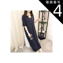 種類4：画像6/XL ワンピース ルームウェア 部屋着 ナイトウェア シャツワンピース フレアワンピース 膝丈 ひざ丈 袖あり 半袖 Vネック 襟なし セミフレア Aライン かわいい 大人可愛い きれいめ シンプル カジュアル 大人 上品 おしゃれ 大人女子 