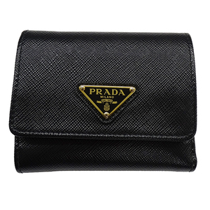 プラダ PRADA 財布 レディース ブランド 三つ折り財布 サフィアーノ トライアングル ブラック ゴールド金具 1MH043 コンパクト ミニ