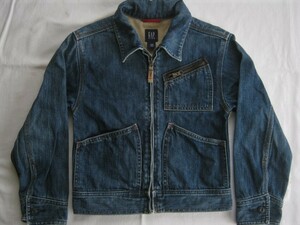 ★古着 GAP KIDS ギャップ キッズ フルジップ デニムジャケット Gジャン 130 子供服 フロントファスナー 綿100% 色落ち UNISEX 男女兼用★