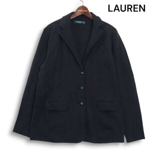 LAUREN ローレン ラルフローレン 秋冬 コットン&ナイロン ニット テーラード ジャケット Sz.XL レディース 大きいサイズ 黒　K4T01894_B#N