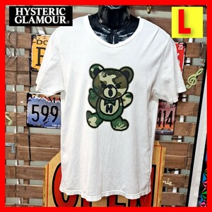 HYSTERIC GLAMOUR ヒステリックグラマー　ファックベアー　カモフラ　ロゴプリント　半袖Tシャツ　L　ホワイト