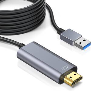 USB HDMI 変換ケーブル 1.8M ドライバー内蔵 usbディスプレイケーブル 5Gbps高速伝送 USB 3.0 (オス)