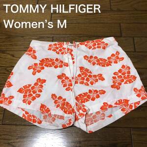 【送料無料】TOMMY HILFIGERショートパンツ白オレンジ総柄　レディースMサイズ　トミーヒルフィガーショーツ