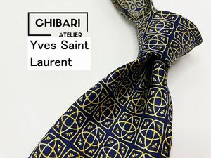 【美品】YvesSaintLaurent　サンローラン　チェック柄　ネクタイ　3本以上送料無料　ネイビー　0904080