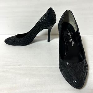 【美品】銀座かねまつ　 ヒールパンプ　 パンプス　ヒール9cm デザインパンプス　221/2D 22-22.5cm ブラック ＊10