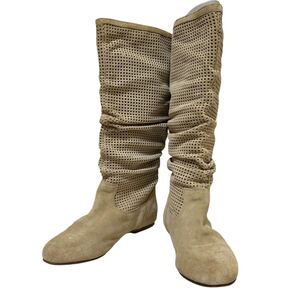 ※LB UGG(アグ) スエードロングブーツ シープスキン 羊皮 ボアインソール メッシュ ベージュ 24cm