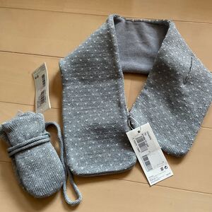 送料込み　新品　プチバトー PETIT BATEAU ミトン手袋・マフラー ベビー用　3/6mois 男女兼用　グレー×ドット　送料無料