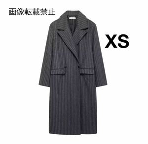 vintage ヴィンテージ レトロ ストライプ 柄 ダブル ロング チェスター コート アウター XSサイズ レディース★ZARA 好きな方に 秋新作新品