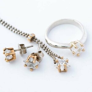 STAR JEWELRY スタージュエリー シルバー K14 ジルコニア ネックレス 指輪 ピアス まとめ 3点セット #37074