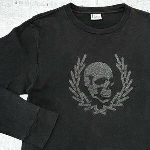 ALPHA ラメプリント ドクロ ライフル フェード ブラック ロンT アルファ　　ALPHA INDUSTRIES アルファインダストリーズ 骸骨 両面 柳10061