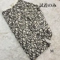 試着のみ ローズレース刺繍ワイドパンツ M ウエストゴム