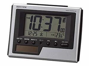 リズム(RHYTHM) 目覚まし時計 電波時計 ソーラー 補助電源 温度 カレンダー シルバー 8.3x10.8x4.5