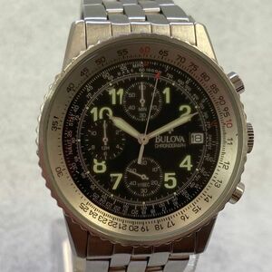 J401-O52-127 ◎ BULOVA ブローバ BVS201 クロノグラフ クォーツ デイト 黒文字盤 メンズ 腕時計