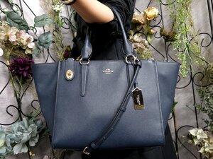 ●超美品●COACH コーチ●クロスビー キャリーオール●カーフ レザー 本革●2way トート バッグ●ネイビー●G金具●A4 収納 書類●Js51991