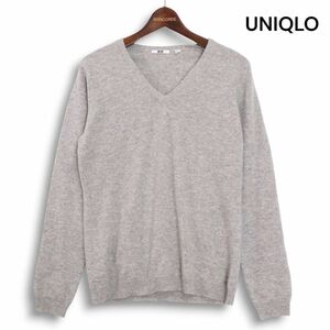 UNIQLO ユニクロ 秋冬★ カシミヤ100% Vネック ニット セーター シンプル 長袖 グレー Sz.L レディース　K4T01511_A#K