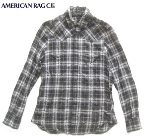 美品!!アメリカンラグシー AMERICAN RAG CIE*日本製 比翼仕立て ダークチェック柄コットンガーゼシャツ 2 実寸M 黒×白×グレー