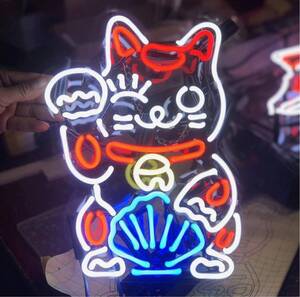 ネオンサイン 『招き猫』NEON SIGN 営業中 開店 店舗看板 シンプル 壁掛け お店 玄関 オリジナルネオン管 バー カフェ 喫茶店 オーダー