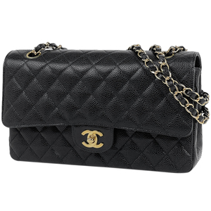 シャネル CHANEL マトラッセ Wフラップ チェーン ショルダーバッグ ココマーク キャビアスキン ブラック A01112 レディース 【中古】