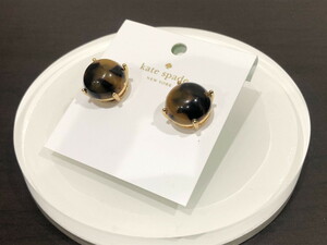 ■【YS-1】 美品 ■ ケイト・スペード kate spade ピアス ■ べっ甲風 茶×黒 全長1,5cm 【同梱可能商品】K■